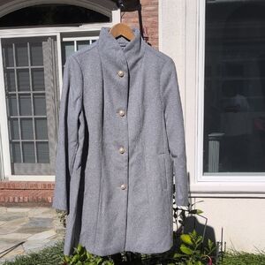 kate spade Pearl Button Tailored Wool Coat, Size Large, Gray, NWOT